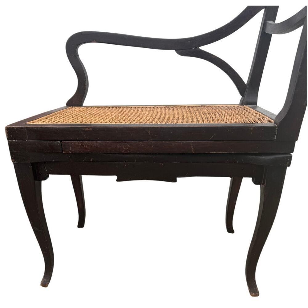 RARE VTG Antique Cane Walnut Window Entry Bench Accent Seat Commode - Picture 2 of 8